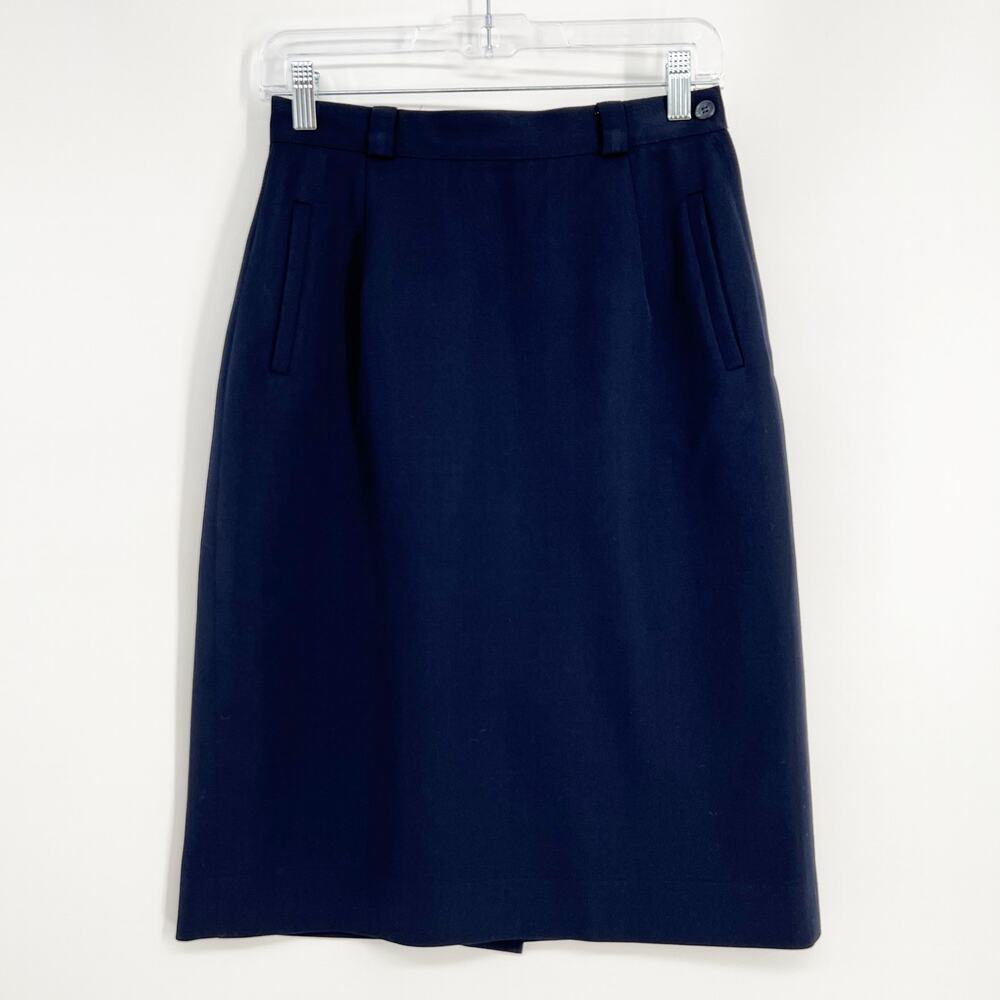 Nordstrom x Freedburg Pure Wool Straight Skirt Sz 10 Navy Blue Pockets Midi USA